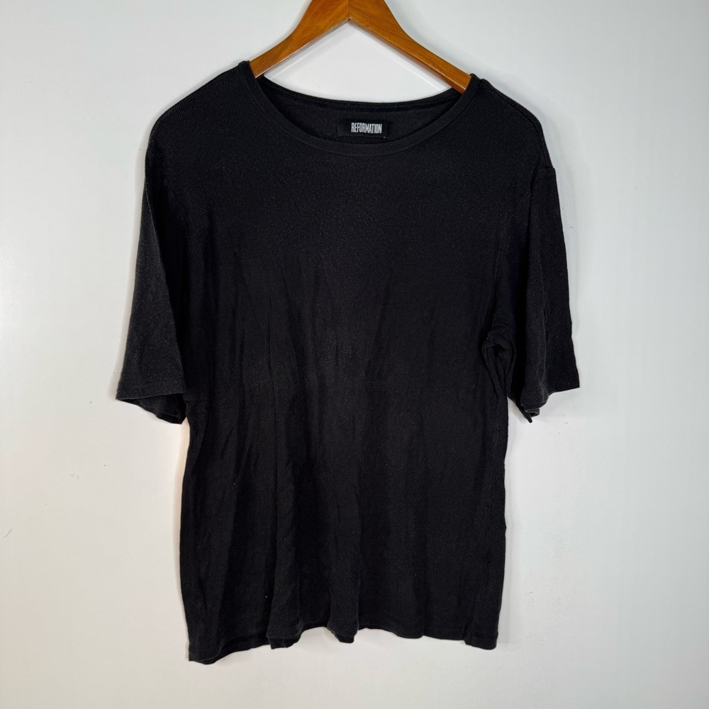 Reformation Black Ribbed Short Sleeve Shirt Size Small